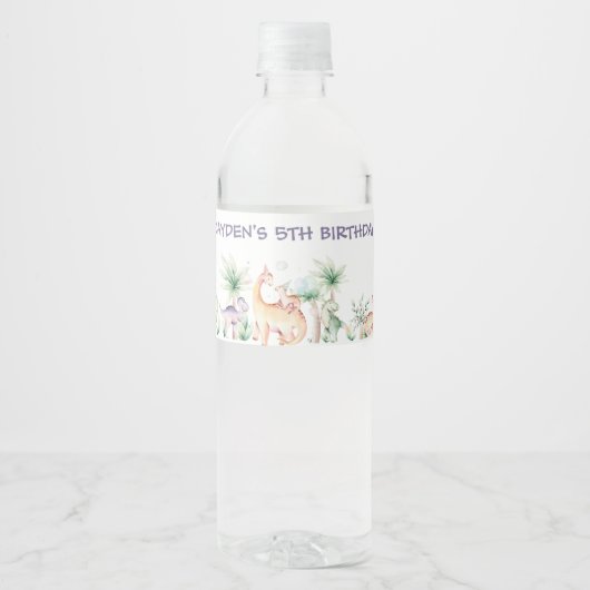 Dinosaurus verjaardag waterfles label sjabloon etiket (Voorkant)