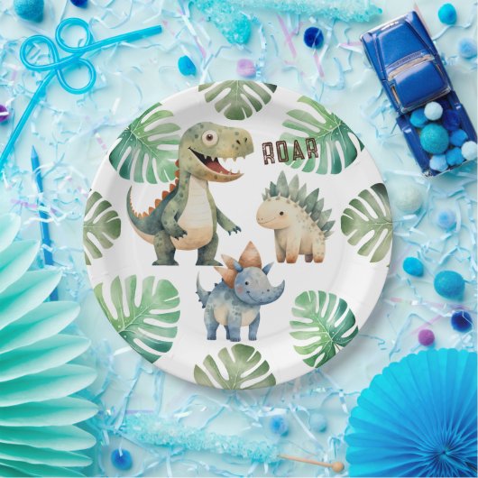 Dinosaurus Verjaardag Waterverf Papieren Bordje (Feest)