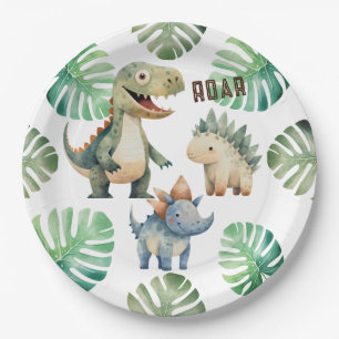 Dinosaurus Verjaardag Waterverf Papieren Bordje