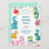 Dinosaurus Verjaardag Waterverf Uitnodiging (Voorkant / Achterkant)