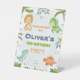 Dinosaurus verjaardag, welkom voetstuk teken reclamebord met voetstuk