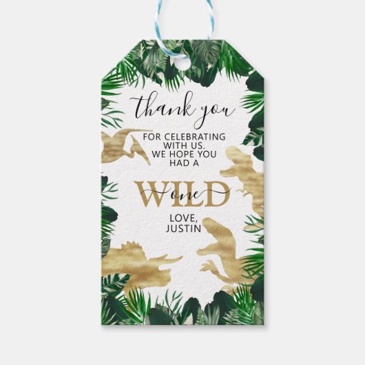 Dinosaurus Verjaardag Wild Een gunst Dank U Thema Cadeaulabel (Voorkant)