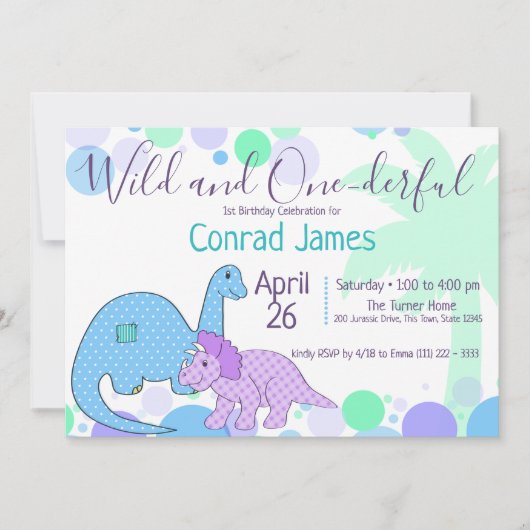 Dinosaurus Verjaardag Wild en One-derful Party Kaart (Voorkant)