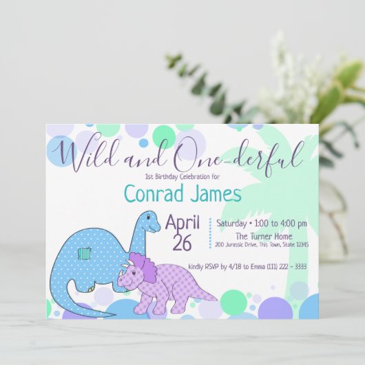 Dinosaurus Verjaardag Wild en One-derful Party Kaart (Staand voorkant)