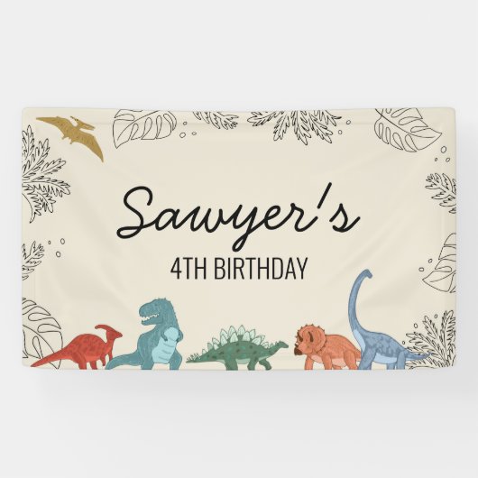 Dinosaurus verjaardagsbanner spandoek (Horizontaal)