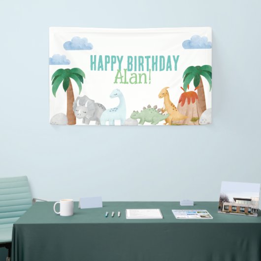 Dinosaurus verjaardagsbanner Vinyl Banner, 3' x 5 Spandoek (Beurs)