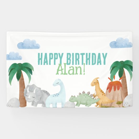 Dinosaurus verjaardagsbanner Vinyl Banner, 3' x 5 Spandoek (Horizontaal)