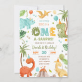 Dinosaurus Verjaardagsfeest 1e Verjaardag Eerste v Kaart (Voorkant)