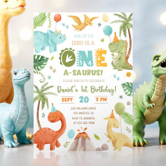 Dinosaurus Verjaardagsfeest 1e Verjaardag Eerste v Kaart