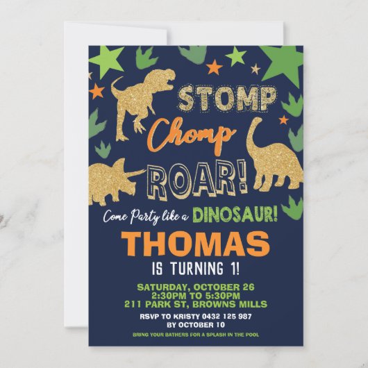 Dinosaurus Verjaardagsfeest Bash Boy Roarsome Kaart (Voorkant)