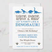 Dinosaurus Verjaardagsfeest Blauwe Stomp Chomp Roa Kaart (Voorkant)