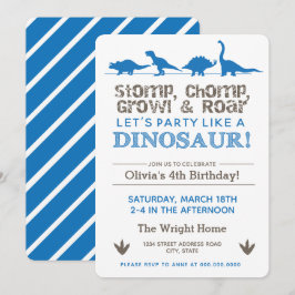 Dinosaurus Verjaardagsfeest Blauwe Stomp Chomp Roa Kaart