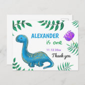 Dinosaurus Verjaardagsfeest | Blue Dino Bedankt Briefkaart (Voorkant / Achterkant)