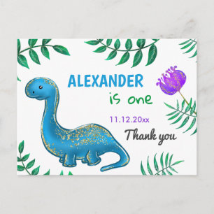 Dinosaurus Verjaardagsfeest   Blue Dino Bedankt Briefkaart