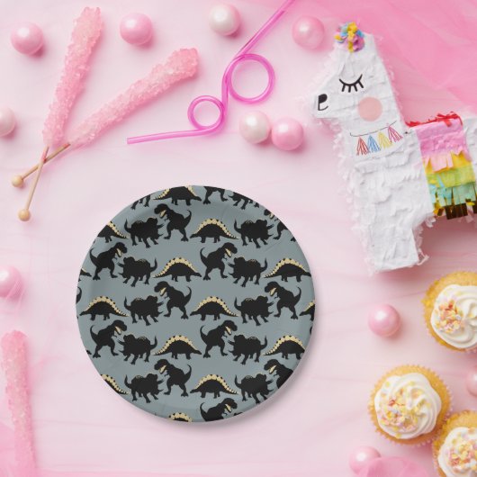 Dinosaurus Verjaardagsfeest Borden Gold Papieren Bordje (Feest)