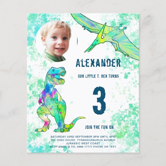Dinosaurus Verjaardagsfeest Budget Elke Leeftijd Flyer (Voorkant)