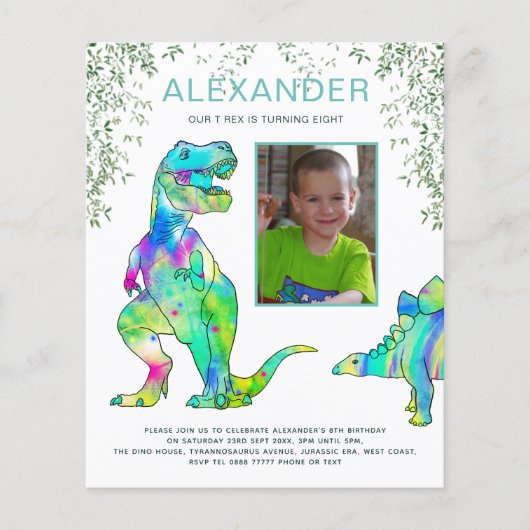 Dinosaurus Verjaardagsfeest Budget Uitnodiging Flyer (Voorkant)