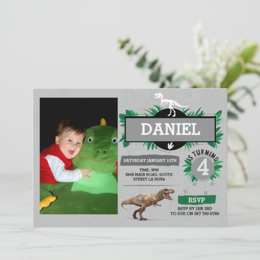 Dinosaurus Verjaardagsfeest Dino Dig Trex Foto Uit Kaart (Staand voorkant)