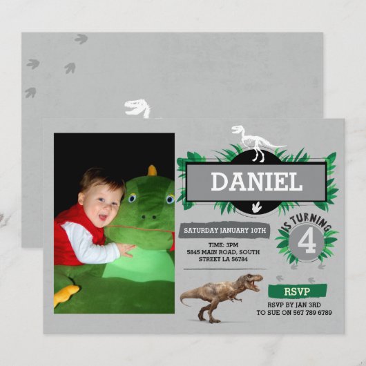 Dinosaurus Verjaardagsfeest Dino Dig Trex Foto Uit Kaart (Voorkant / Achterkant)