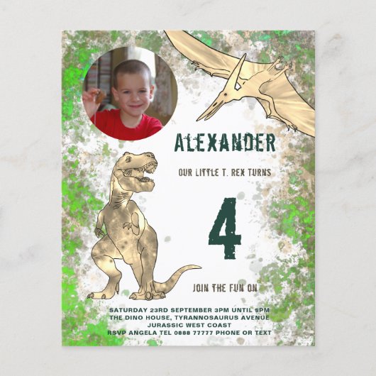 Dinosaurus Verjaardagsfeest Foto Budget Flyer (Voorkant)