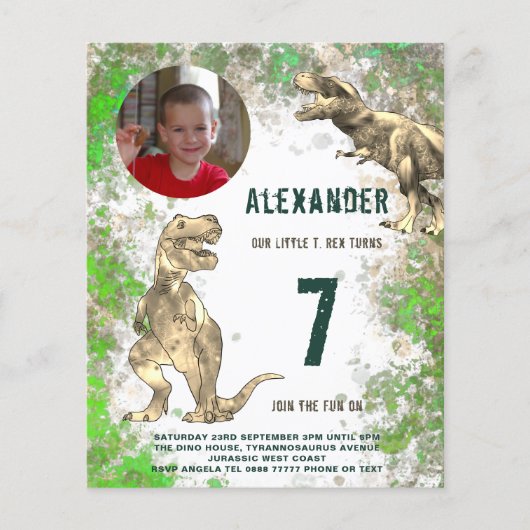 Dinosaurus Verjaardagsfeest Foto Budget Flyer (Voorkant)