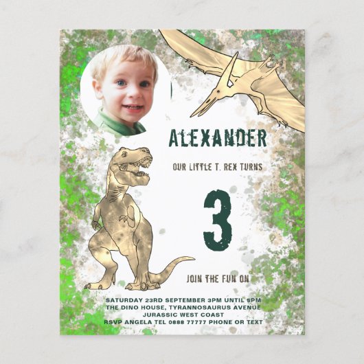 Dinosaurus Verjaardagsfeest Foto Budget Flyer (Voorkant)
