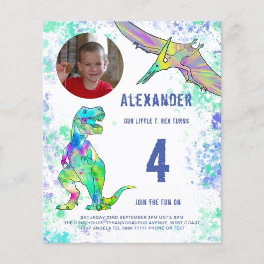 Dinosaurus Verjaardagsfeest Foto Budget Flyer (Voorkant)