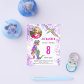 Dinosaurus Verjaardagsfeest Foto Budget Roze Flyer (Enkel)