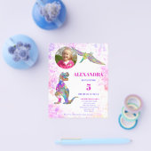 Dinosaurus Verjaardagsfeest Foto Roze Budget Flyer (Enkel)