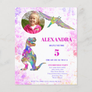 Dinosaurus Verjaardagsfeest Foto Roze Budget Flyer