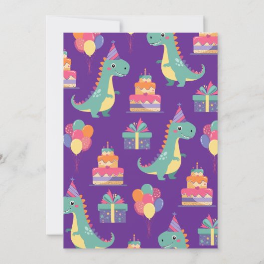 Dinosaurus Verjaardagsfeest Kinder Kaart (Achterkant)