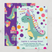 Dinosaurus Verjaardagsfeest Kinder Kaart (Voorkant / Achterkant)