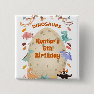 Dinosaurus verjaardagsfeest met reusachtig dinosau vierkante button 5,1 cm