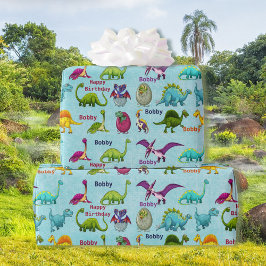 Dinosaurus Verjaardagsfeest Naam toevoegen Cadeaupapier