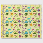 Dinosaurus Verjaardagsfeest Naam toevoegen Cadeaupapier (Vlak)