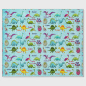 Dinosaurus Verjaardagsfeest Naam toevoegen Cadeaupapier (Vlak)