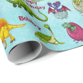 Dinosaurus Verjaardagsfeest Naam toevoegen Cadeaupapier (Rol Hoek)