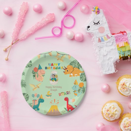 Dinosaurus Verjaardagsfeest Papier Bord – Aangepas (Feest)