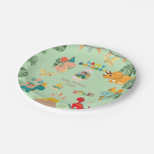 Dinosaurus Verjaardagsfeest Papier Bord – Aangepas (Gekanteld)
