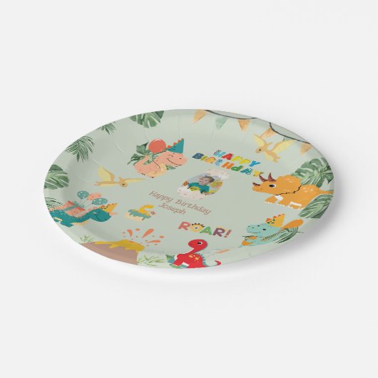 Dinosaurus Verjaardagsfeest Papier Bord – Aangepas (Gekanteld)