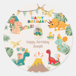 Dinosaurus Verjaardagsfeest Papier Bord – Aangepas Ronde Sticker