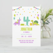 Dinosaurus Verjaardagsfeest Pastel Kinder 4e Verja Kaart (Staand voorkant)