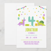 Dinosaurus Verjaardagsfeest Pastel Kinder 4e Verja Kaart (Voorkant / Achterkant)