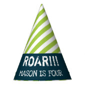 Dinosaurus Verjaardagsfeest Petten Groene Strepen Feesthoedjes (Voorkant)