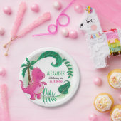 Dinosaurus Verjaardagsfeest | Pink Trex Dino Papieren Bordje (Feest)