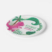 Dinosaurus Verjaardagsfeest | Pink Trex Dino Papieren Bordje (Gekanteld)