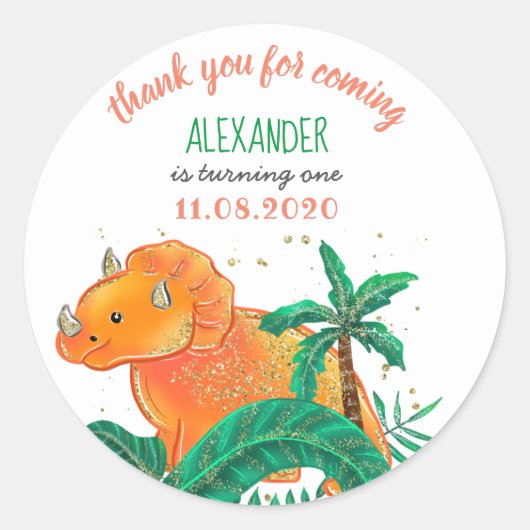 Dinosaurus Verjaardagsfeest Schattige Triceratops Ronde Sticker (Voorkant)