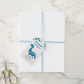 Dinosaurus Verjaardagsfeest | Schattigee Blue Dino Cadeaulabel (Met Touw)