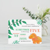 Dinosaurus Verjaardagsfeest | Schattigee Oranje Tr Kaart (Staand voorkant)