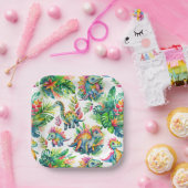 Dinosaurus Verjaardagsfeest Schattigee Waterverf P Papieren Bordje (Feest)